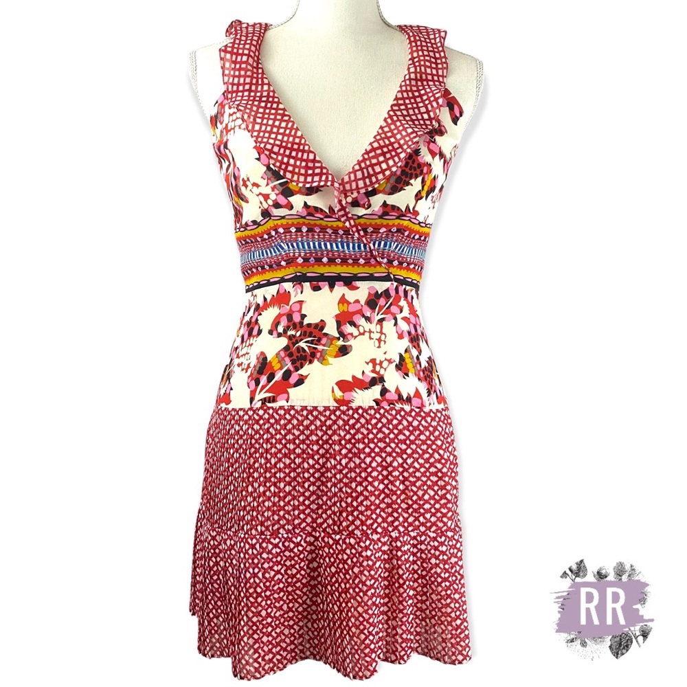 SALONI Floral Mix Print Silk Ruffle Dress